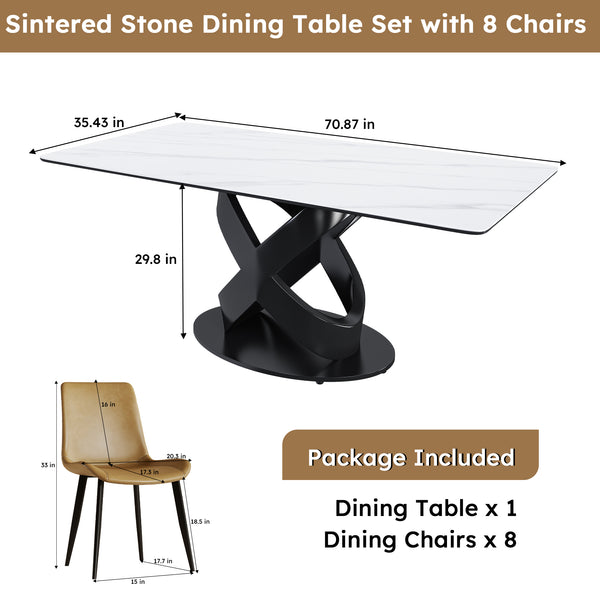 English Elm 71" Rectangular Dining Table - Modern Luxury With Sintered Stone Top & Sturdy Carbon Steel Base! W2699S00025