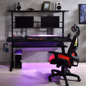 English Elm Black Gaming Desk With Integrated Led Lights, Sturdy Design & Open Storage For Ultimate Setup Enhancements B062P209418