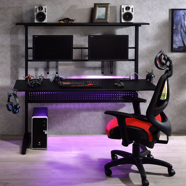 English Elm Black Gaming Desk With Integrated Led Lights, Sturdy Design & Open Storage For Ultimate Setup Enhancements B062P209418