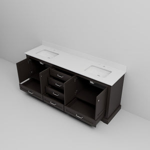 English Elm Espresso 80 in Double Bath Vanity with White Quartz Top, Solid Wood, Soft-Close Drawers, Storage B2731P258286
