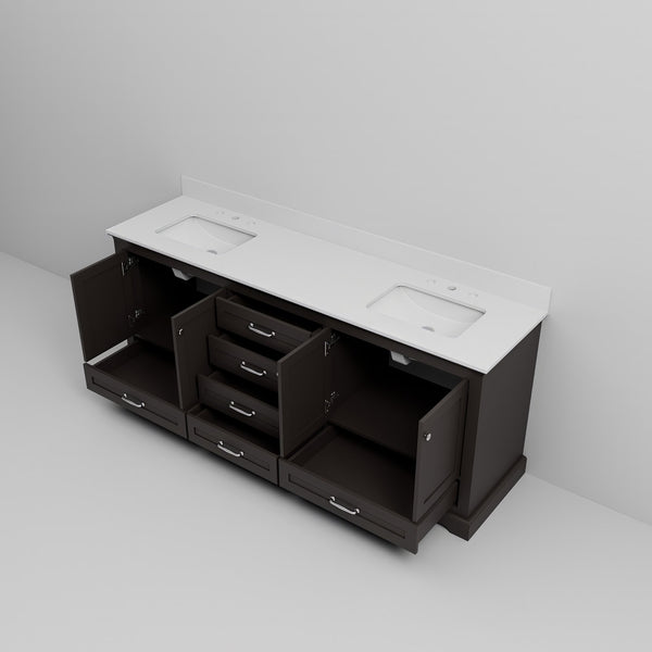 English Elm Espresso 80 in Double Bath Vanity with White Quartz Top, Solid Wood, Soft-Close Drawers, Storage B2731P258286