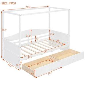 English Elm Twin Canopy Daybed with Pull Out Trundle Pinewood Frame for Kids or Guest Rooms N708P373435K