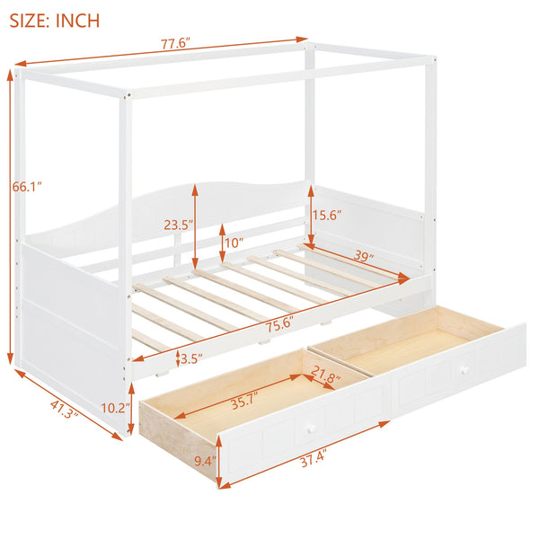 English Elm Twin Canopy Daybed with Pull Out Trundle Pinewood Frame for Kids or Guest Rooms N708P373435K