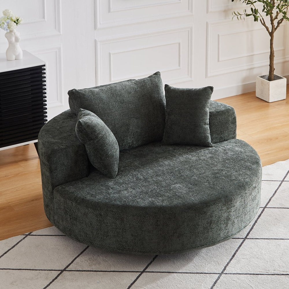 English Elm 55''L Chenille Foam Single Swivel Chair with Plush Backrest Pillow, 360° Smooth Recline for Living Room Lounge Comfort Green W834S00354