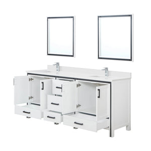 English Elm White Double Bath Vanity 80 in W x 22 in D with White Quartz Top, Chrome Faucet, 30x32 Mirrors B2731S01132