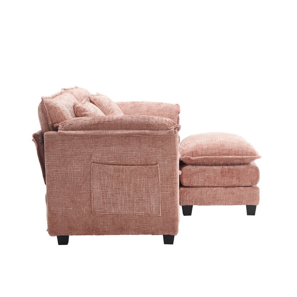 English Elm United Cozy Chenille Two-Seat Sofa With Detachable Armrests, Footstools, And Side Pockets For Comfort W1568S00139-GIGA