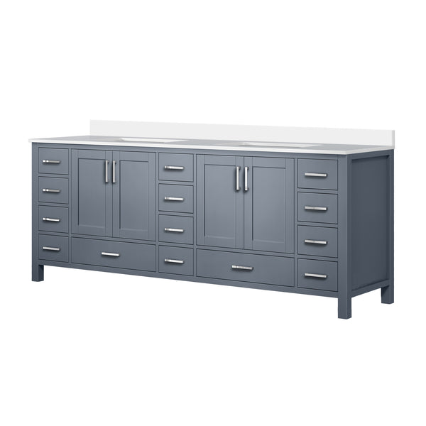 English Elm Dark Grey Double Bath Vanity 84" W With Cultured Marble Top - Elegant Storage & Soft-Close Design B2731P259154