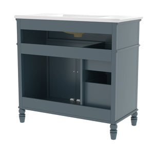 English Elm 36" Modern Bathroom Vanity with Ceramic Sink, Solid Wood + MDF Frame, Sleek Freestanding Design Blue N725P195410C