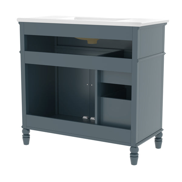 English Elm 36" Modern Bathroom Vanity with Ceramic Sink, Solid Wood + MDF Frame, Sleek Freestanding Design Blue N725P195410C