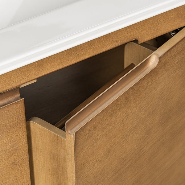 English Elm [video] 30 Inch Freestanding Bathroom Vanity Pine Legs Ceramic Sink Soft Close Storage Natural N759P412928N