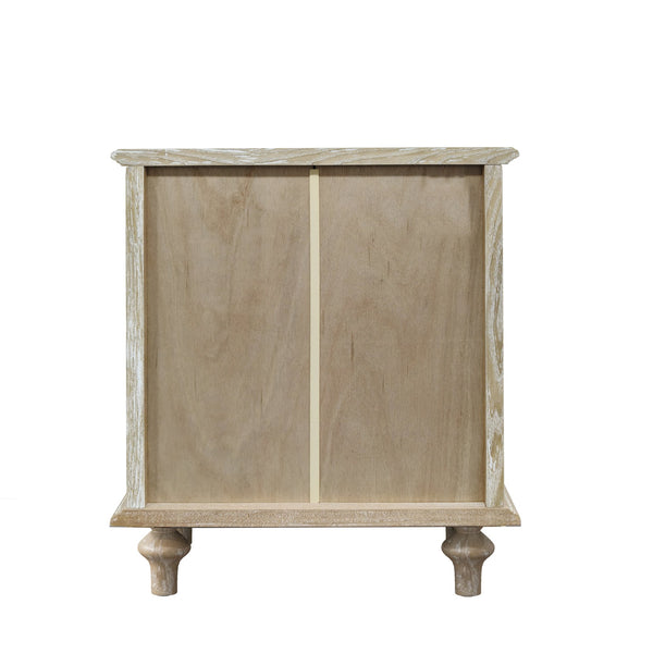 English Elm Farmhouse Nightstand Pine Wood Four Drawer Storage with Pull Out Tray Gourd Legs Natural+White W1716P399643