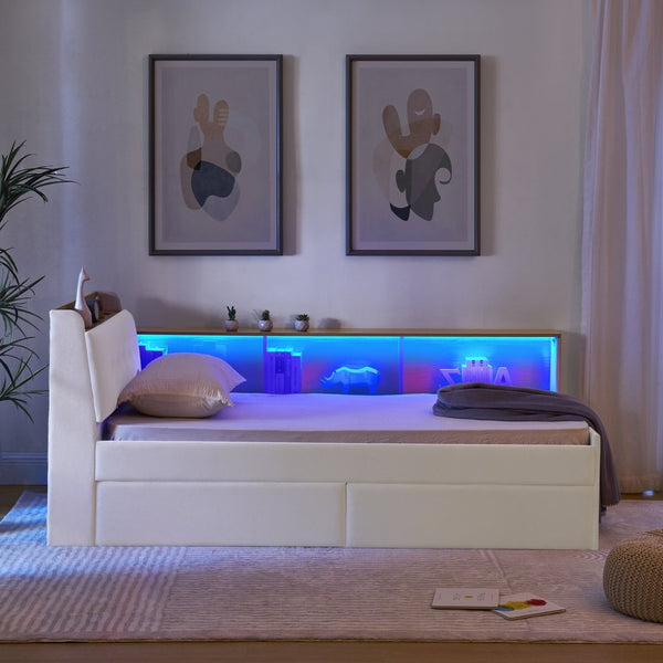 English Elm Twin Size Velvet Day Bed With Storage Drawers, Wireless Charging & Led Lights - Elegant & Functional W1413S00109-GIGA