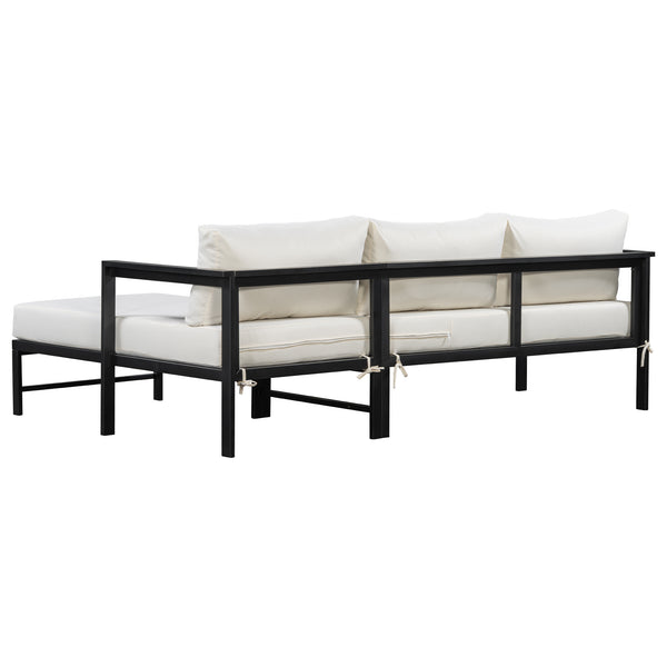 English Elm U_style Outdoor L-shaped Sectional Iron Frame Patio Sofa with Thick Foam Cushions Beige WY000480AAA