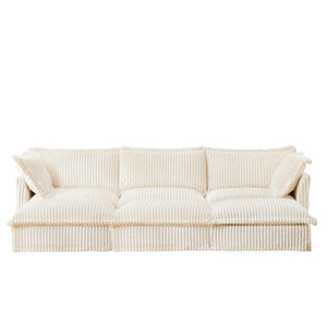 English Elm Living Room Sofa - Versatile 3-Seater Slipcovered Sofa With Ottomans, Soft Corduroy, Easy Care! W3041S00138