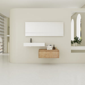 English Elm 30 Inch Wall-Mounted Bathroom Vanity With Resin Sink, Soft Close Drawer & Modern Oak Finish W999S00257