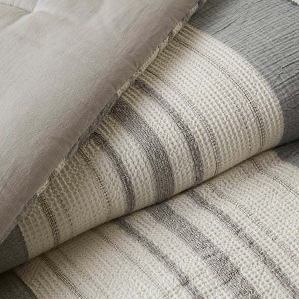 English Elm 3PCS Waffle Washed Comforter Set Full/Queen with Breathable 100% Cotton Face and Plush 270G Fill Grey 23.03 L x 21.46 W x 12.6 H B035P341114