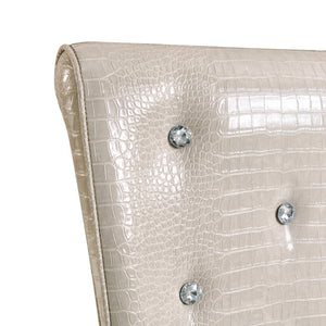English Elm A Set of 2 Crystal Button Faux Leather Dining Chairs with Embossed Croc Texture Beige W3226P340250