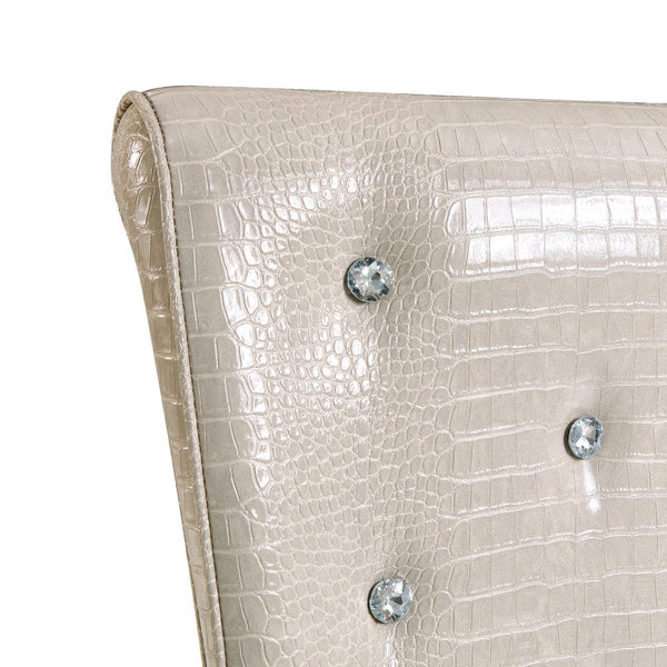 English Elm A Set of 2 Crystal Button Faux Leather Dining Chairs with Embossed Croc Texture Beige W3226P340250