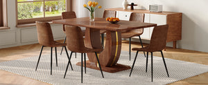 English Elm One Modern 7 Piece Dining Set 63 Inch Table Dark Wood Grain Top Brown Fabric Chairs W1151S04406