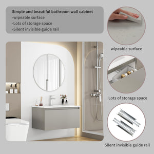 English Elm 32-Inch Wall-Mounted Bathroom Vanity With Soft-Close Drawer, Durable Ceramic Sink, Mocha Gray Finish W3151S00043