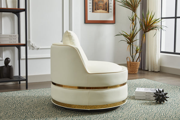 English Elm Swivel Velvet Barrel Chair with Stainless Steel Base, Padded 360° Rotating Accent Seat for Home White W2915P218183