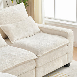English Elm 99'' Sectional Cloud Deep Seat Couch - Plush Chenille 4-Seat L-Shaped Sofa with Movable Ottoman, Stain-Resistant Comfort and Ergonomic Lumbar Support Beige W3373S00023