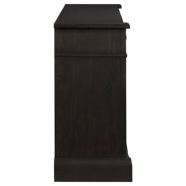 English Elm Larchmont Distressed Noir 3-drawer Server Sideboard — Dark Brown Wood, Durable Storage & Adjustable Shelves B062P353470