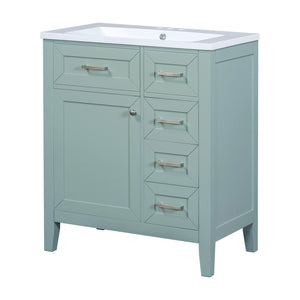 English Elm 30" Modern Bathroom Vanity with Sink Combo — Solid Rubberwood & MDF, 3 Drawers, Freestanding Contemporary Design Green N725P246482F