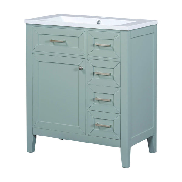 English Elm 30" Modern Bathroom Vanity with Sink Combo — Solid Rubberwood & MDF, 3 Drawers, Freestanding Contemporary Design Green N725P246482F