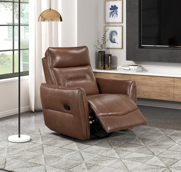 English Elm 1pc Swivel Glider Recliner Chair in Top Grain Leather with 360° Spin, Pocket Coil Support, Durable Solid Wood Frame Brown Mix 37.25 L x 29.5 W x 32.5 H B011P329242