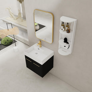 English Elm 24 Inch Wall-Mounted Bathroom Vanity Set With Thick Resin Sink, Storage Rack & Soft-Close Doors W999S00366