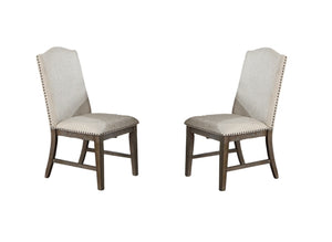 English Elm Traditional High-Back Dining Chairs with Bronze Nailhead Trim, Upholstered Comfort and Solid Wood Legs Beige 22 L x 24 W x 43 H B011P203555