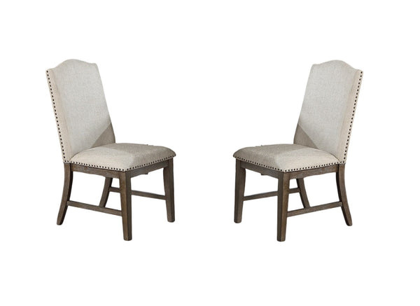 English Elm Traditional High-Back Dining Chairs with Bronze Nailhead Trim, Upholstered Comfort and Solid Wood Legs Beige 22 L x 24 W x 43 H B011P203555