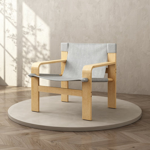 English Elm Detachable Oak Accent Chair with Solid Wood Frame, Wide Armrest, Removable Washable Linen Cover LIGHT GREY W2336P251804