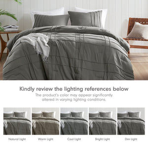 English Elm 3-piece Cal King Pintuck Pleated Microfiber Comforter Set Soft Washed Tailored Bedding Grey B035P463228
