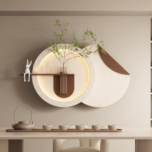 English Elm Adjustable Led Sandstone Double Disc Wall Sculpture with Botanicals for Living Room W2700P389345