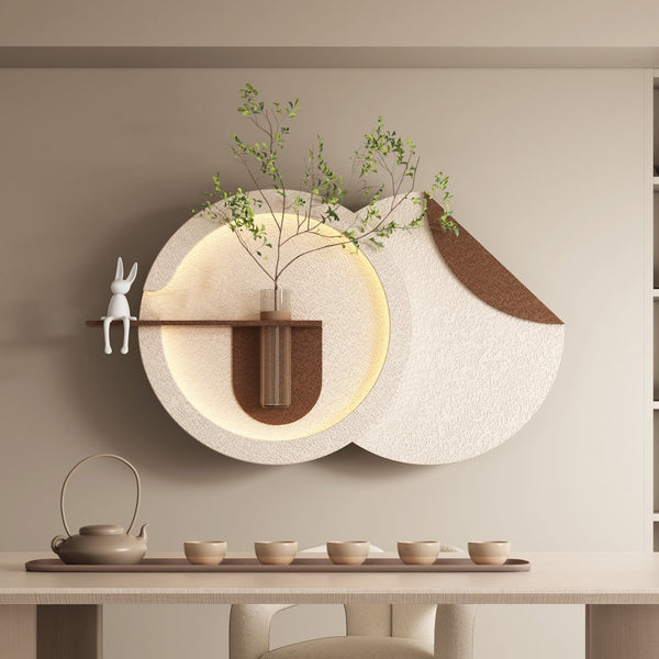 English Elm Adjustable Led Sandstone Double Disc Wall Sculpture with Botanicals for Living Room W2700P389345