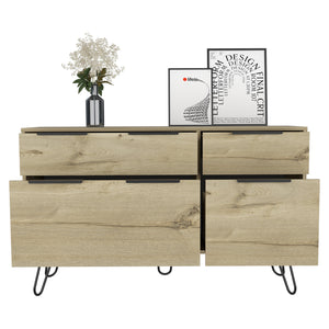 English Elm Augusta Beige Double Dresser with Superior Top, Hairpin Legs, 4 Drawers — Stylish Storage Solution B070S00225