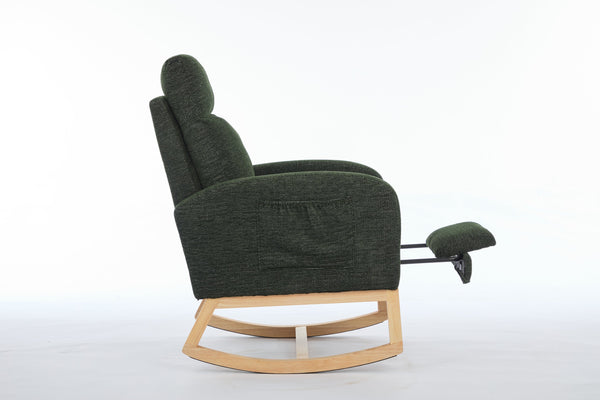 English Elm Modern Upholstered Rocking Chair - Comfy Nursery Glider With Solid Wood Legs & Side Pocket Design W2725P276944