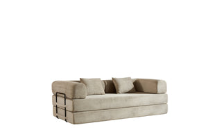 English Elm Convertible Sleeper Sofa Bed with Corduroy Upholstery, 4‑in‑1 Folding Couch Mattress, Space‑Saving Lounge Beige W3434P346244