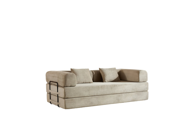 English Elm Convertible Sleeper Sofa Bed with Corduroy Upholstery, 4‑in‑1 Folding Couch Mattress, Space‑Saving Lounge Beige W3434P346244