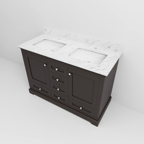 English Elm Espresso 48 in Double Bath Vanity with Carrara Marble Top, Soft-Close Drawers & Ample Storage B2731P258196