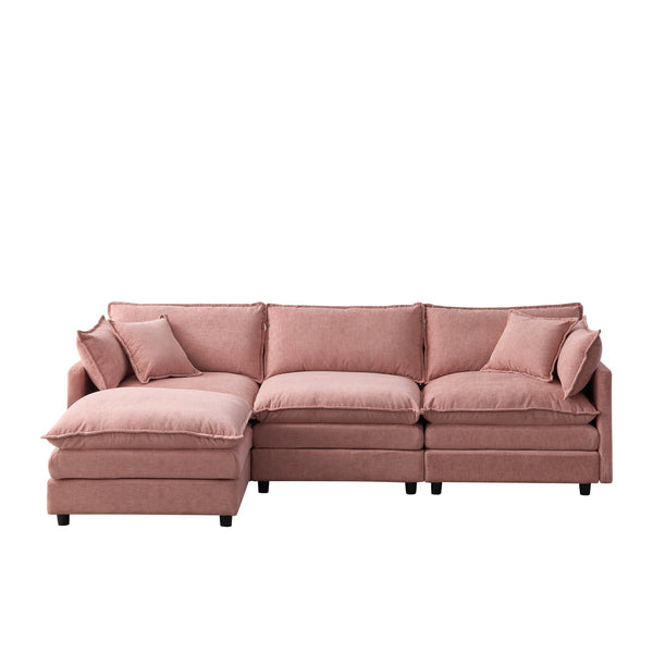 English Elm 105" L-shaped Chenille Sectional with Ottoman Pocket Spring Living Room Sofa Pink W1097S00232