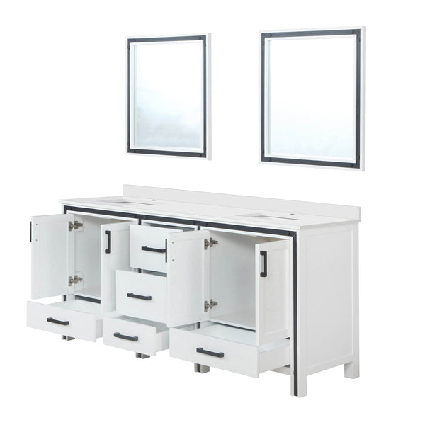 English Elm White Double Bath Vanity 72" W x 22" D with White Quartz Top, Soft-Close Drawers, Dual 30" Mirrors B2731S00913