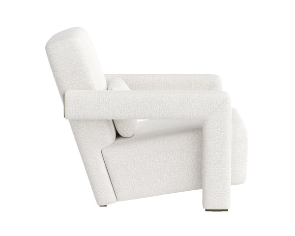 Sunpan Forester Lounge Chair - Copenhagen White Boucle With Sculpted Arms & Antique Gold Base Elegance Cream Fabric 110939
