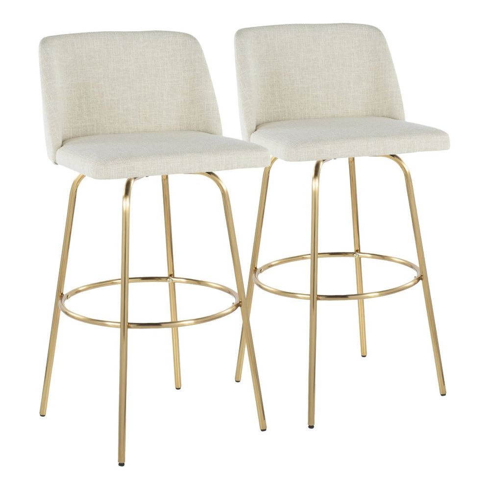 English Elm Toriano 30" Barstool Set Of 2 - Contemporary Cream Fabric With Gold Metal Legs & Swivel Footrest B202S00655-GIGA