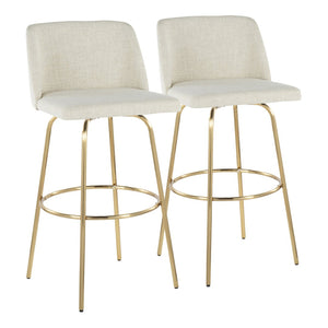 English Elm Toriano 30" Barstool Set Of 2 - Contemporary Cream Fabric With Gold Metal Legs & Swivel Footrest B202S00655-GIGA