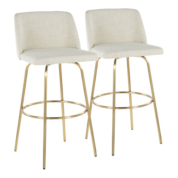 English Elm Toriano 30" Barstool Set Of 2 - Contemporary Cream Fabric With Gold Metal Legs & Swivel Footrest B202S00655-GIGA