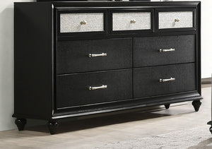 English Elm 1pc Glam Five Drawer Tall Bedroom Chest with Shimmer Accent Top Drawer, Bar Handles, Solid Wood Appeal Black 66.57 L x 19.33 W x 36.54 H B011P234294