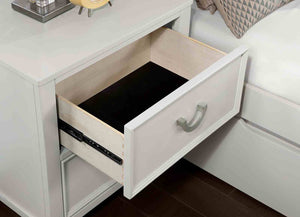 English Elm Transitional Nightstand with Dovetail Drawers and Chrome Pulls — Solid Wood Molding Accent, Smooth Glides White 22 L x 22 W x 20 H B2741P406259